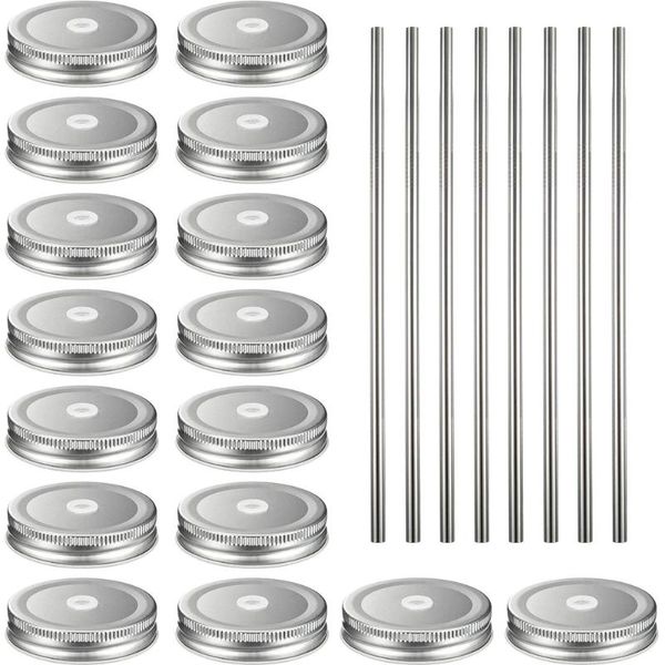 

storage bottles & jars 16pcs glass mason jar lids tinplate kitchen reusable secure solid caps leak proof stainless steel straws home