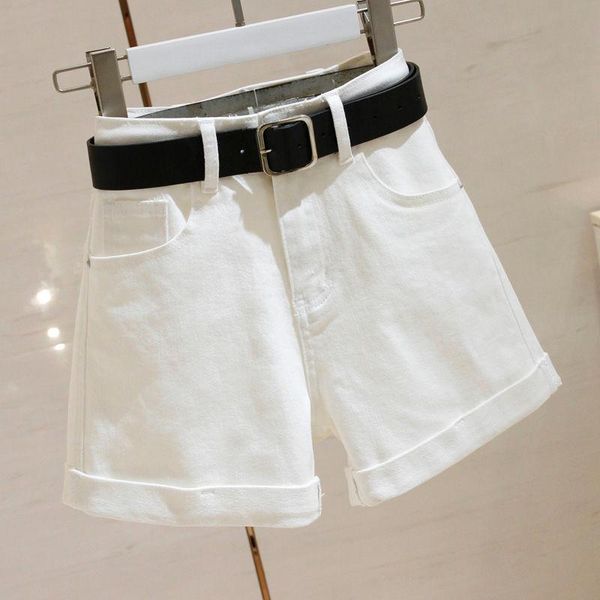 

women's shorts white high-waist denim curling summer korean-style slim wide leg, White;black