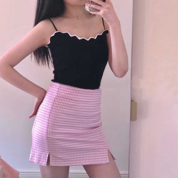 

21 fjc00616 summer bm lattice college baggy buttocks slim split skirt, Black