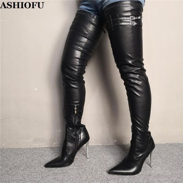 

boots ashiofu handmade womens thigh high night-club party over knee winter evening heel fashion shoes, Black