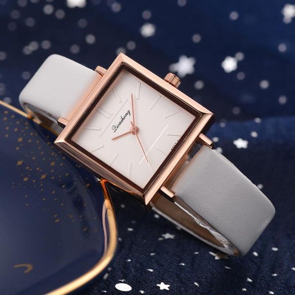 

brand square women bracelet watch contracted leather crystal wristwatches dress ladies quartz clock dropshiping &ff, Slivery;brown