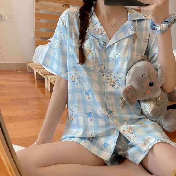 

summer pajamas cute cartoon women sleepwear animal print small fresh style short sleeve t shirts amp shorts two piece leisure, Black;red