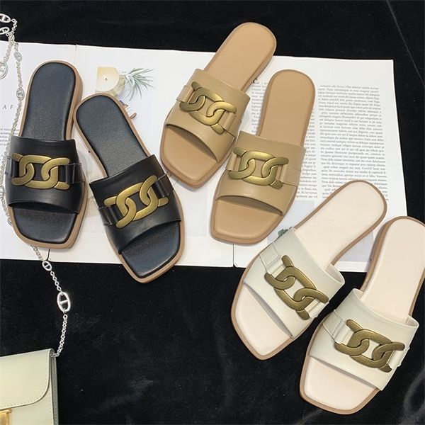 

temperament leather flat sandals soft bottom nappa slippers women's wear fashion new 70% off factory store online sale, Black