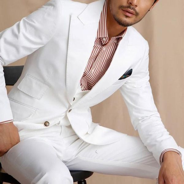 

men's suits & blazers white groom tuxedo for wedding 3 piece slim fit men with peaked lapel casual male fashion clothes set jacket vest, White;black
