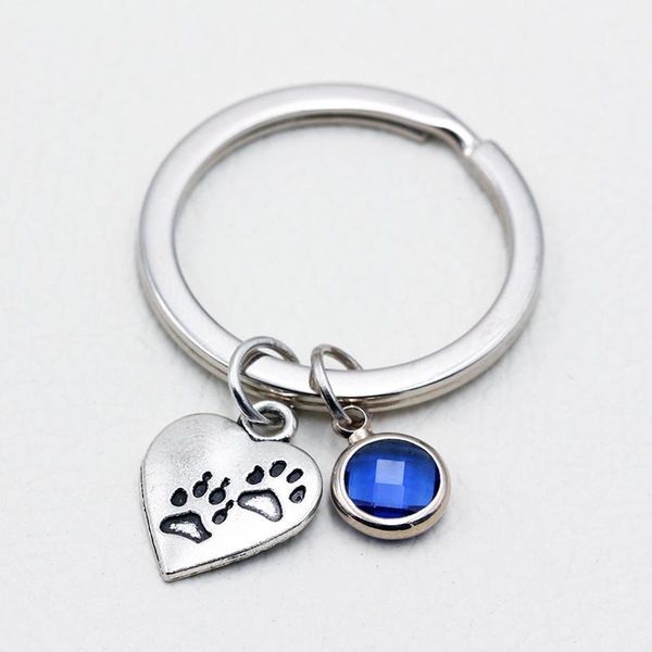 

keychains two dog paws/2021 car keychain/birthstone pendant key chain keyrings/women fashion jewelry, Silver