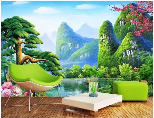

wallpapers 3d wall murals wallpaper for walls 3 d custom po guilin landscape tv background living room painting