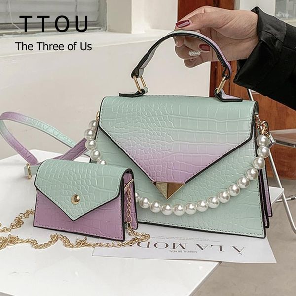 

evening bags gradient color pu leather ladies shoulder 2021 pearl design crocodile pattern crossbody women brand retro handbags1