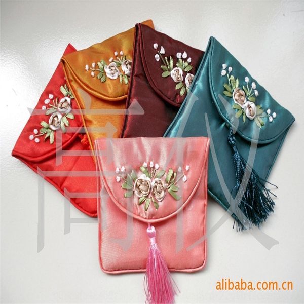 

Aov5 ribbon embroidered card purse boxes ribbon embroidered card bag jewelry packaging boxes purse jewelry bag, Black;white