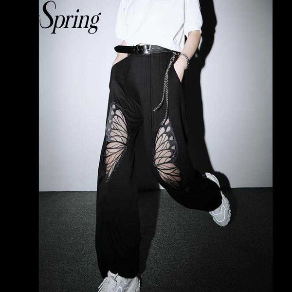 

getspring women pant hollow out embroidery black harem pants all match casual high waist trousers summer 210601, Black;white