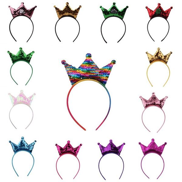 

10pcs/lot fashion rainbow reversible sequin crown hairbands for girl double-sides headband handmade hair accesories for children1 62 z2, Slivery;white