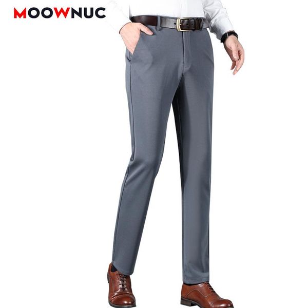 

men's pants fashion suit pant male casual trousers 2021 autumn full-lengt plus size elastic solid hombre business masculino moownuc, Black