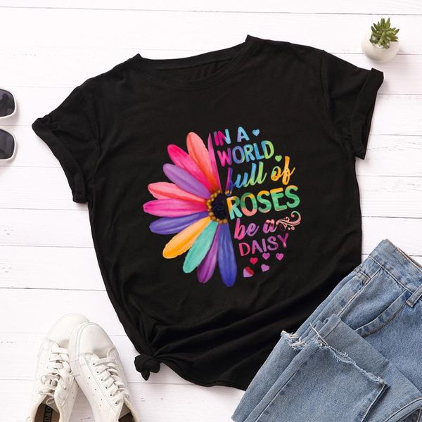 

women's t-shirt t shirts sunflower in a world full of roses be daisy tee gift for yong girls graphic casual funny clothing, White