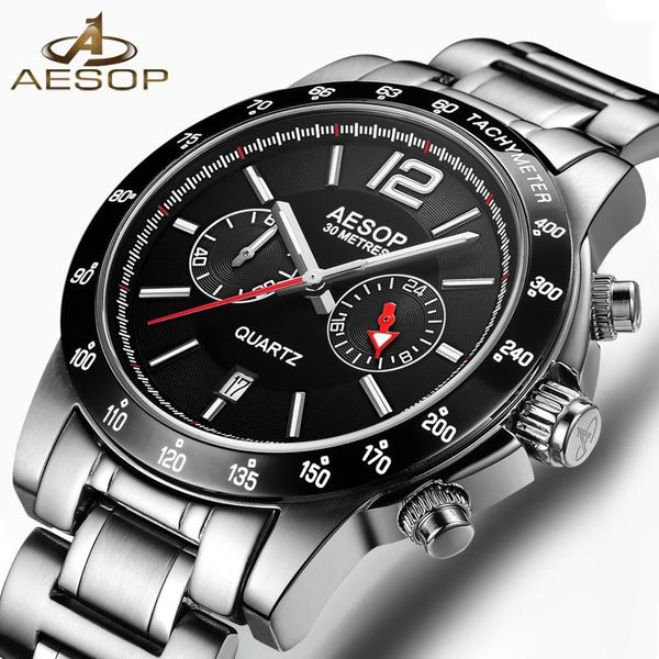 

wristwatches aesop fashion dress watch men sapphire crystal quartz wrist wristwatch stainless steel male clock relogio masculino hodinky 40, Slivery;brown