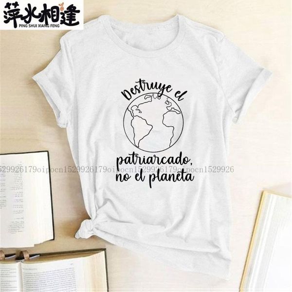 

women's t-shirt patriarcade no el planeta letter print women short sleeve o-necl summer loose funny shirts for 90s girls tees, White