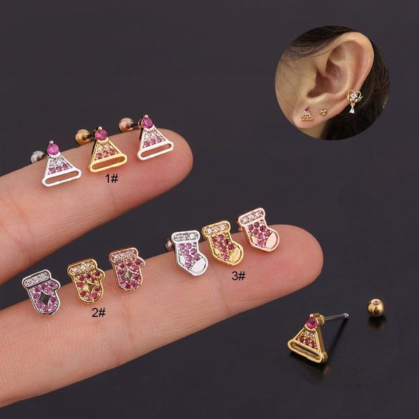 

stud jioromy cute small zircon personality ear cartilage cuff earring mini hat shoe women steel bar ball jewelry, Golden;silver
