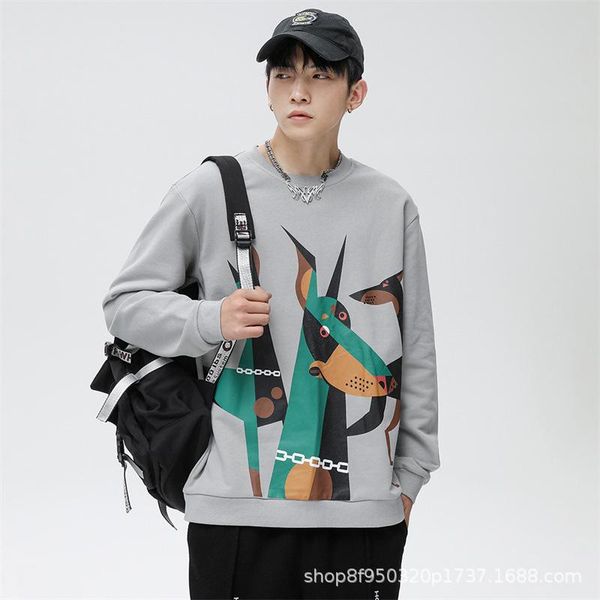 

men's hoodies & sweatshirts autumn winter pure cotton pullover sweatshirt long-sleeved printed clothing cartoon hip-hop trend harajuku, Black