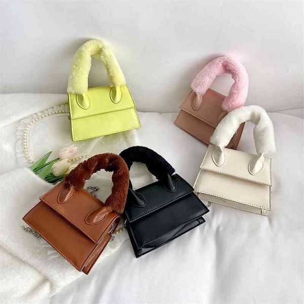 

2022 fashion bags luxury handbags designers contrast color women's fashionable plush winter chain simple diagonal span single shoulder