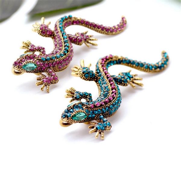 

pins, brooches vintage gold alloy rhinestone crystal vivid lizard brooch 4 color body green eye gecko animal fashion jewelry pin gifts, Gray