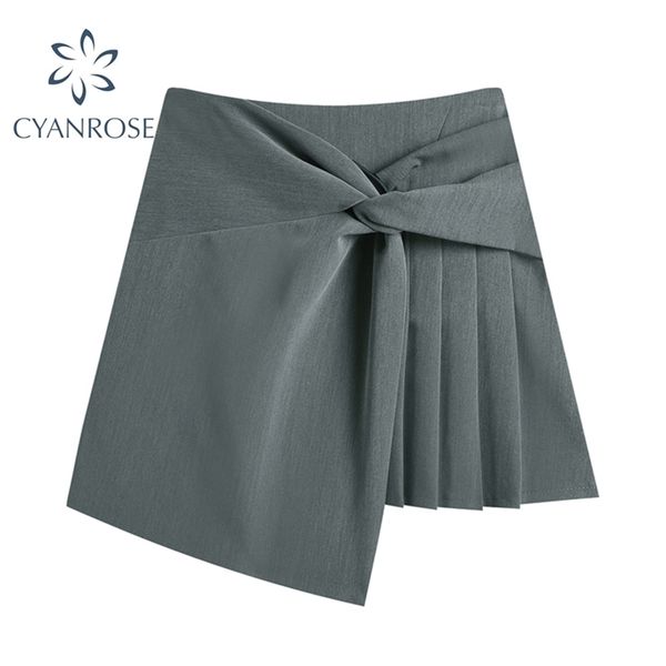 

grey pleated crop skirt women office ladies zipper casual preppy style student high waist bandage skirts female elegant clothes 210515, Black