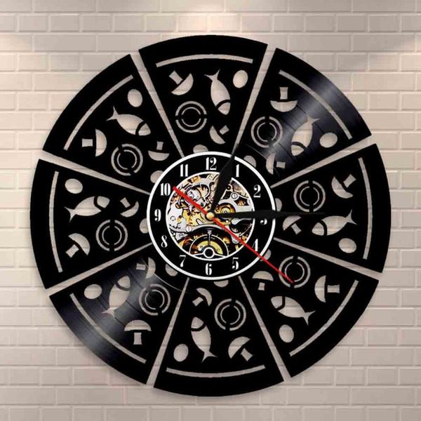 

wall clocks pepperoni pizza art modern clock mushroom record shop business sign decor gift
