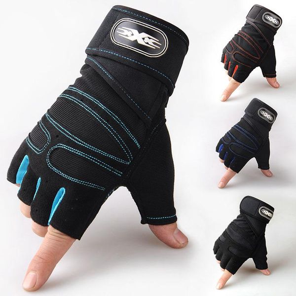 

cycling gloves professional fitness non-slip yoga exercise half finger men power weight lifting hand protector accessory, Black