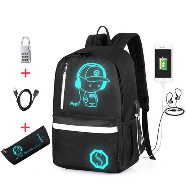 

backpack male backpacks usb charging student school anti theft 15.6 inch lapbag for teenagers boys luminous