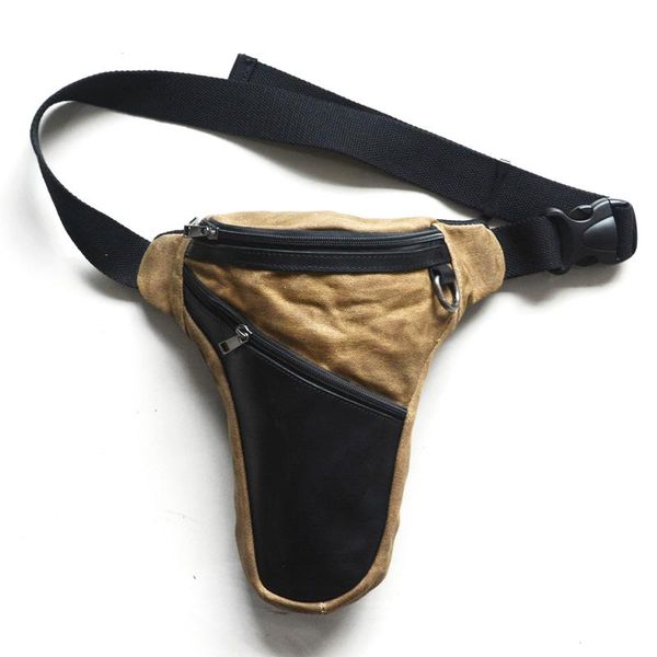 

simple and fashionable waist leg bag men's first layer leather stitching car saddle riding mobile phone bags