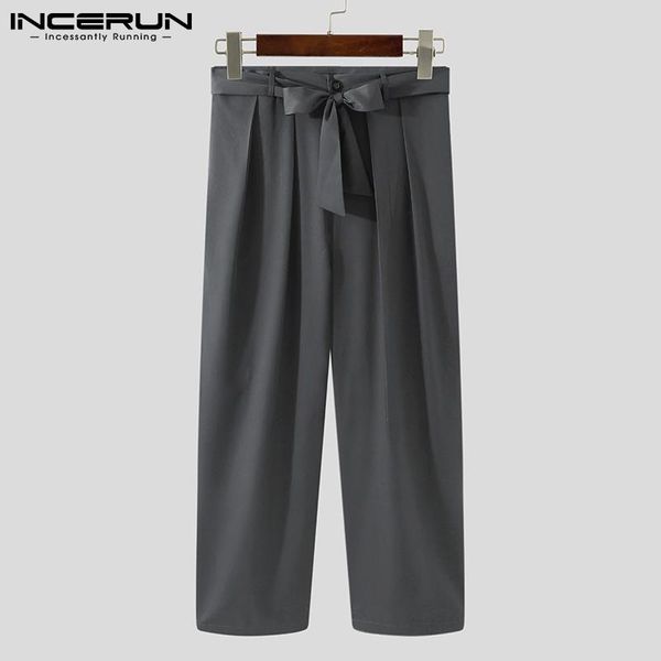 

men's pants incerun 2021 men casual button solid color lace up fashion straight trousers loose joggers streetwear pantalon s-5xl, Black