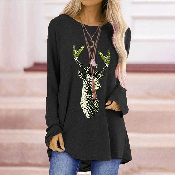 

women's blouses & shirts fashion christmas deer print women blouse casual loose long sleeve spring autumn female shirt plus size w207, White