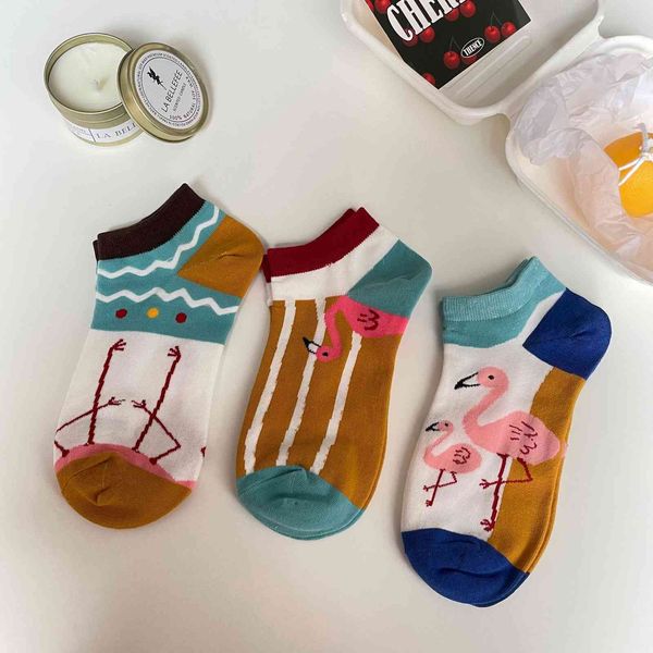 

ins wind fire fierce bird cartoon children's spring and summer shallow mouth lovely personality trend sweet boat socks, Black;white