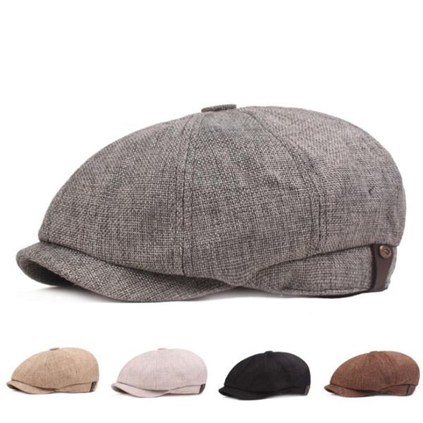

berets men's casual sboy hat spring and autumn retro beret all-match men women cotton linen octagonal, Blue;gray