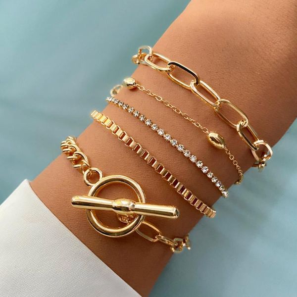 

charm bracelets fashion punk gold crystal chain set bohemian geometric buckle bracelet girl party gift 2021 trendy jewelry, Golden;silver