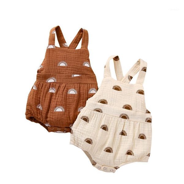 

jumpsuits baby summer clothing boys girls sleeveless overalls sun print romper outfits infant casual cotton linen clothes, Blue