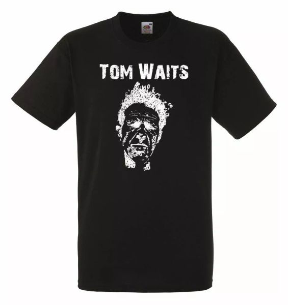 

tom waits black mens t-shirt men rock band tee shirt, White;black
