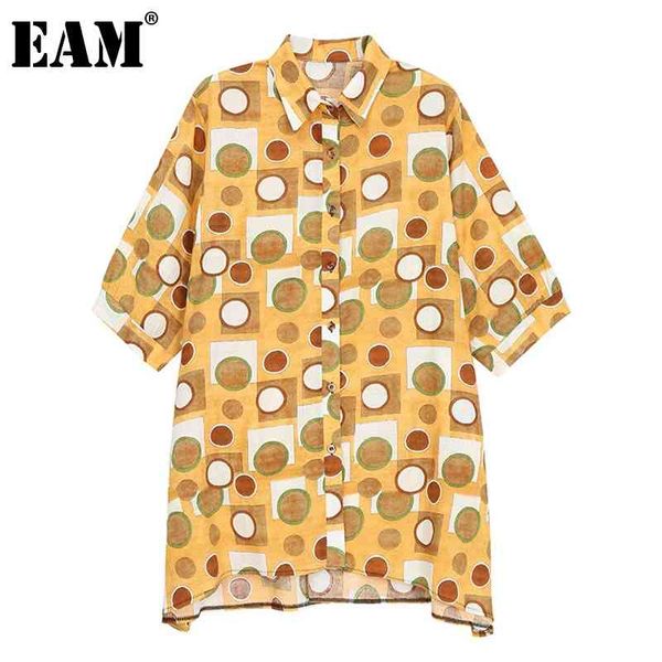 

[eam] women yellow big size polka dot print blouse lapel thhree-quarter sleeve shirt fashion spring summer 1dd7511 21512, White