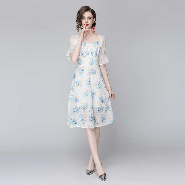 

women summer designer elegant embroidered floral flare sleeve wedding party robe female white vintage mesh dress vestidos 210525, Black;gray