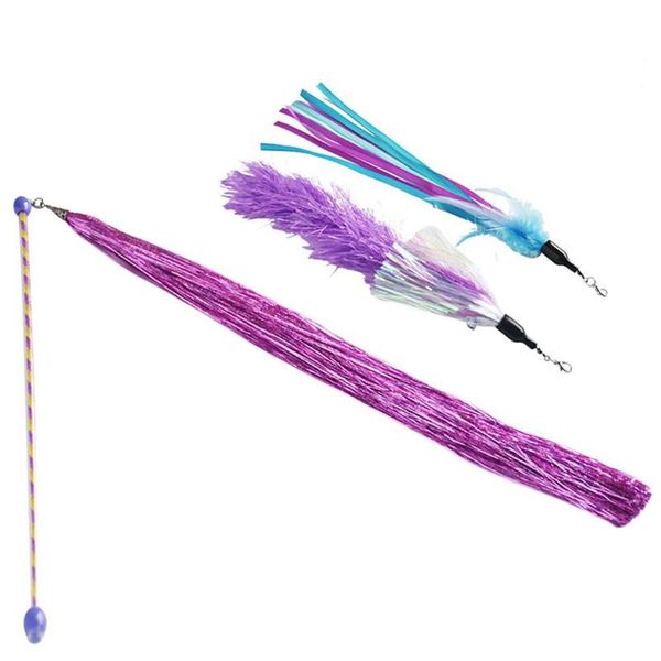

cat toys adeeing bell plush feather teaser with head replacement sound toy for pet