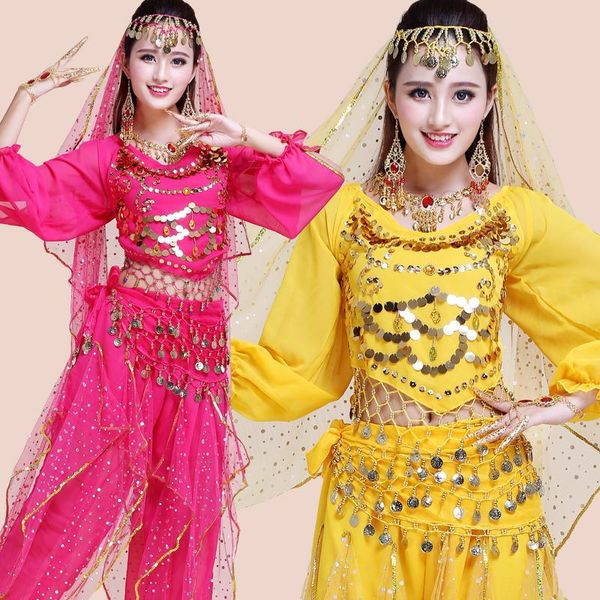 

4pcs sets woman performance belly dance costume tribal gypsy egypt bellydance costumes for women india ballroom dancing stage wear, Black;red