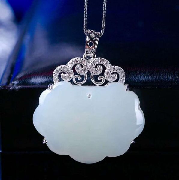 

lockets hetian baiyu silver inlay pendant white jade ruyi h25#
