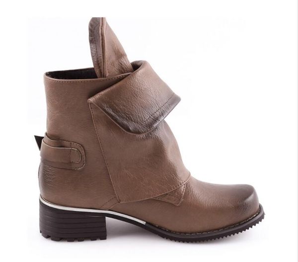 

boots vintage women mid calf soft leather shoes autumn winter motorcycle flat zapatos de mujer, Black