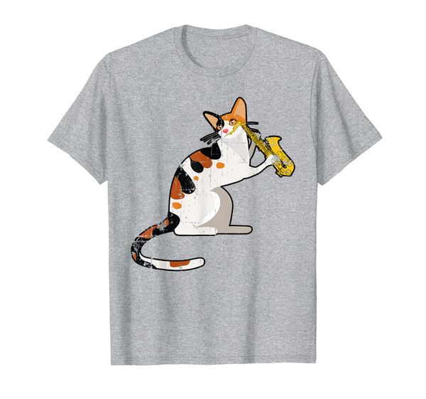 

vintage jazz cat saxophone funny kitty musician cute animal t-shirt, White;black