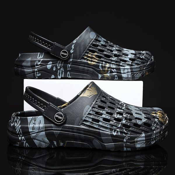 

slippers summer trend go out men's baotou dongdong shoes antiskid outdoor wear drive camouflage beach sandals, Black