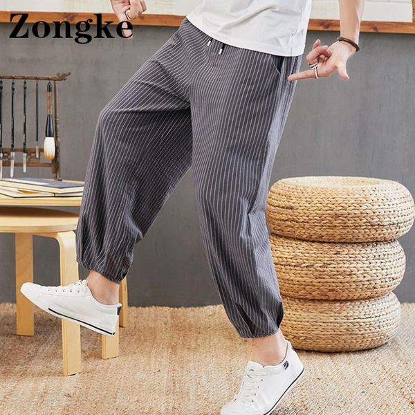 

men's pants zongke linen baggy men clothing 2021 fashion streetwear sweatpants mens ankle-length trouser 5xl autumn arrivals, Black