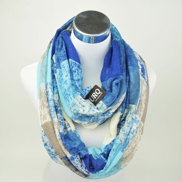 

scarves 2021 fashion plaid ring infinity scarf women warm winter soft voile circle snood neck loop shawl ladies neckerchief, Blue;gray