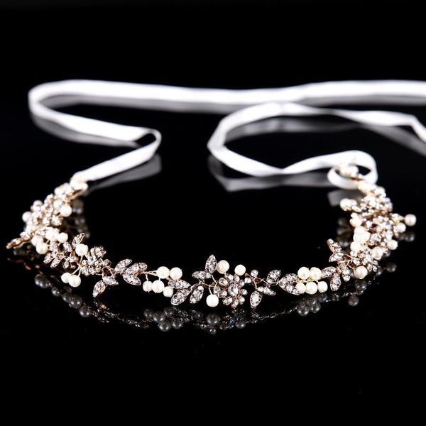 Copricapo da sposa con foglia di cristallo floreale in oro anticato barocco Tiara Fiori Vite per capelli Fascia per capelli fatta a mano Accessori da sposa Clip Barrettes