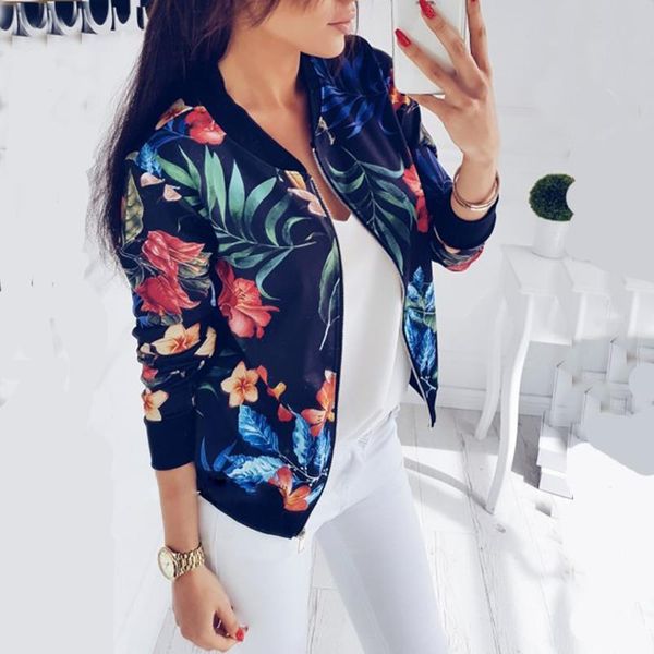 

women's jackets retro floral zipper up bomber jacket women fashion ladies casual coat autumn spring print outwear, Black;brown