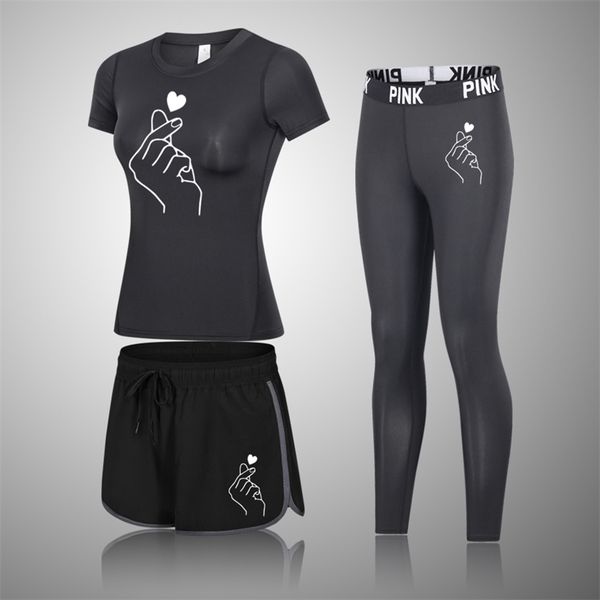 

brand women's sportswear yoga set fitness gym clothes running tennis t-shirt leggings jogging workout sport suit 210813, Gray
