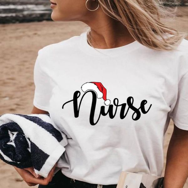 

casual o-neck pullover short sleeve christmas gift tee santa printed women t shirt life women's t-shirt, White