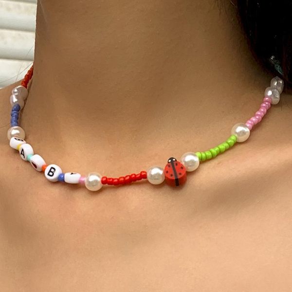 

pendant necklaces bohemian style colored beads letter necklace european and american baroque pearl female, Silver