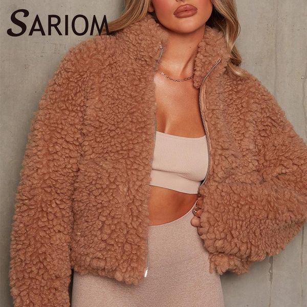 

women's jackets brown black fleece jacket winter autumn streetwear long sleeve stand collar zipper teddy coat woman trench femme jassen, Black;brown